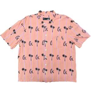 Lost XL Camp Collar Hawaiian Shirt Pink Palm Tree Hula Girl Viscose Resort Surf